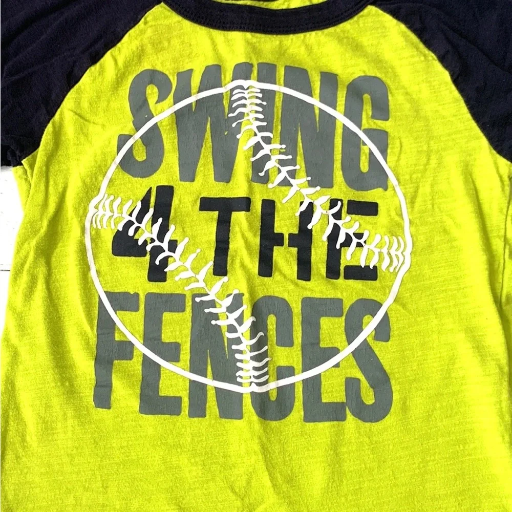 OshKosh 4T Boys Baseball Raglan Tee Shirt Green Navy Blue Short Sleeves Size 4